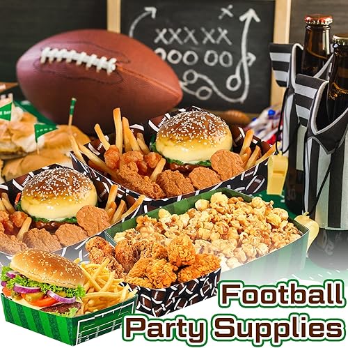 Miniatura 6 de Teling Paquete de 36 platos de fiesta de fútbol de 5 libras, bandeja grande de papel de fútbol para comida, barco, cuenco de fútbol desechable,