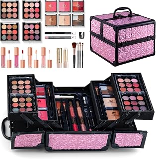Color Nymph All in one Makeup Kit For Girls Teens, Makeup Set 4 Trays Spacious Space Train Case for Beginner with Eyeshadow Highlighter Lipgloss Blush Contour Concealer Brush Eyeliner Lipbalm