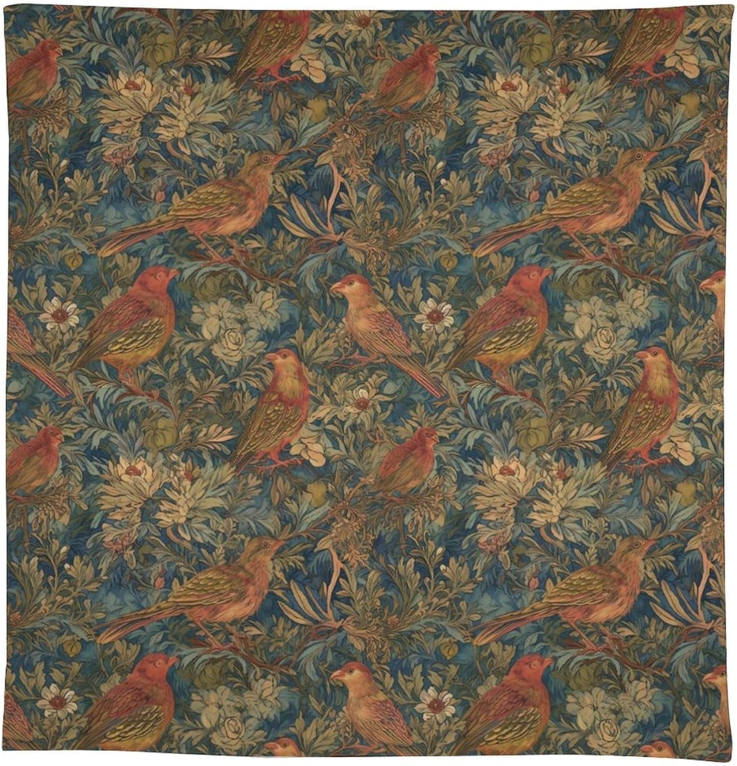 William Morris Tablecloth,Vintage Rustic Classic Green Nature Plant Leaf Floral Bird Table Cloth Cover for Kitchen Dining Cafe Camping Outdoor Indoor Party Restaurant Picnic Decor 90x60in