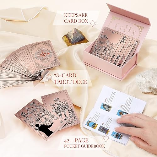 Miniatura 10 de Tarjetas de tarot con libro guía impermeable y resistente a las arrugas, lámina dorada de tarot, cartas de tarot para principiantes, cartas de tarot