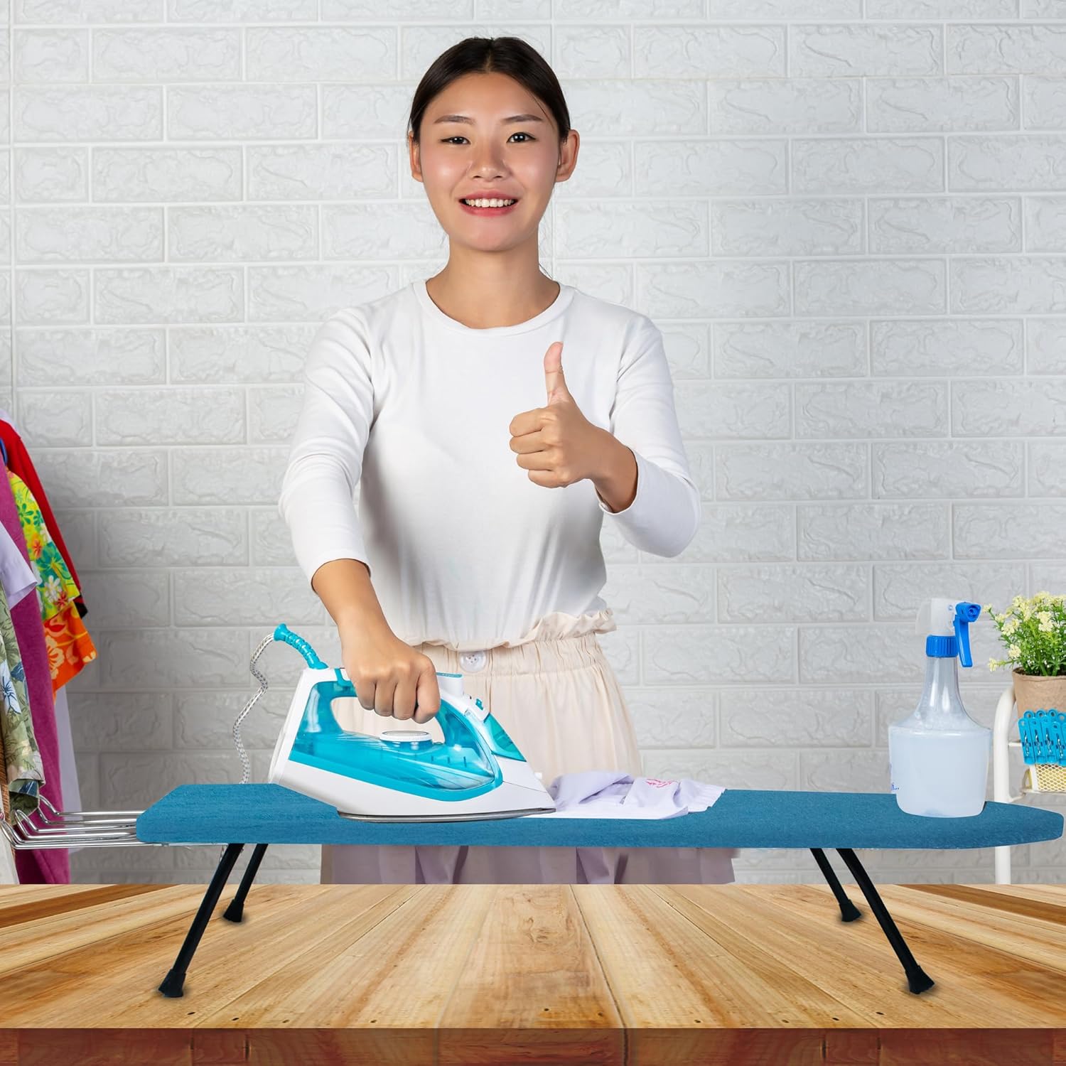 Metal Mesh Panel Tabletop Ironing Board | Foldable Iron Board | Heavy Duty Small Iron Board with Heat Resistant Cover and 100% Cotton 8mm Thicken Pad (Blue)