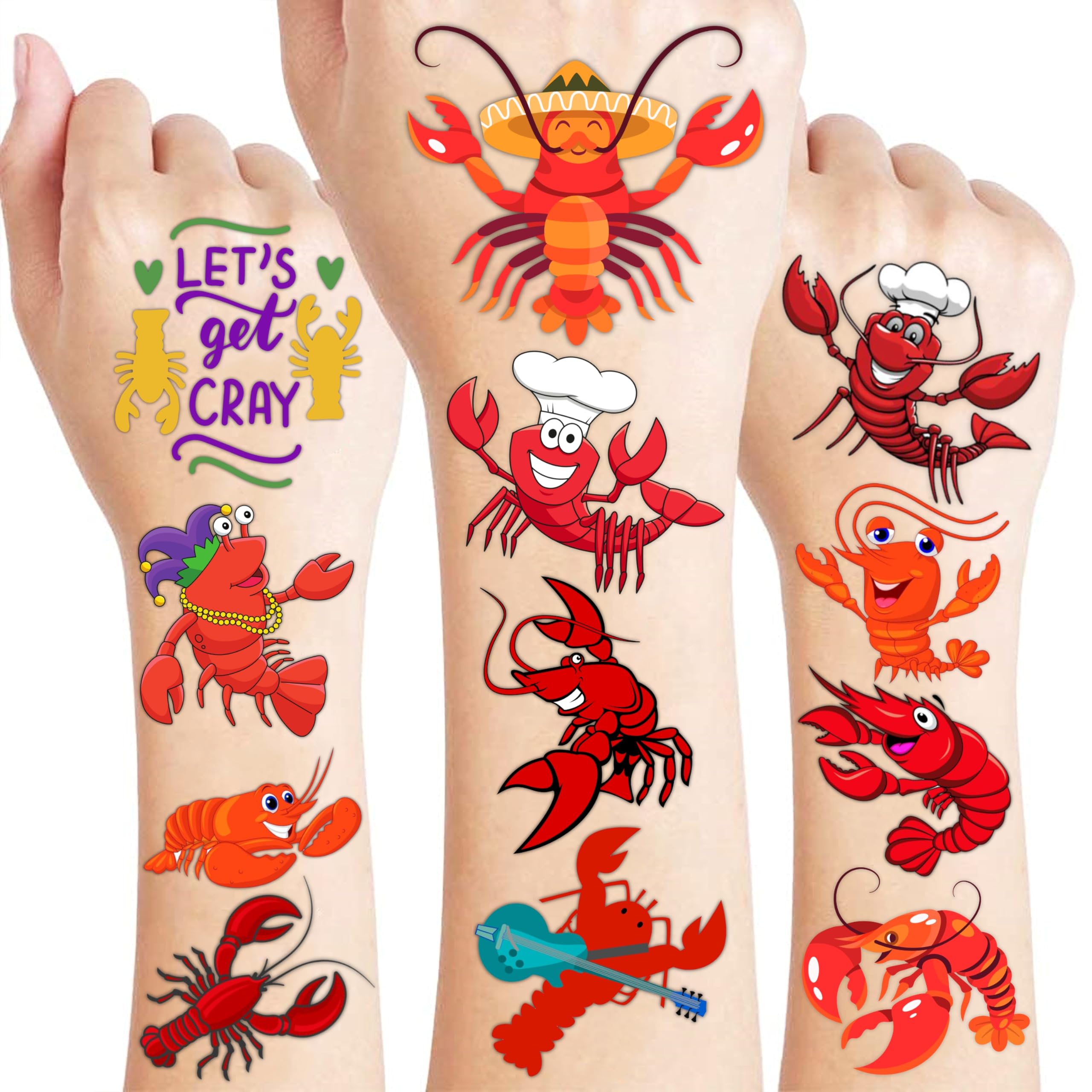Generic Crawfish Temporary Tattoos Birthday Party Supplies Favors Decorations Super Cute 96 PCS Fake Tattoos Stickers for Boys Girls School Classroom