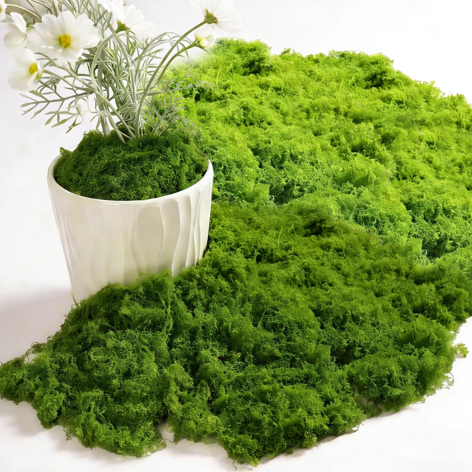 ChaneeHann Artificial Moss, Fake Moss 200g Nylon, Water Permeable & Breathable for Indoor Plants, Potted Plants, Aquarium Tank Decor, Deep & Light Green, Covers 30cm x 240cm