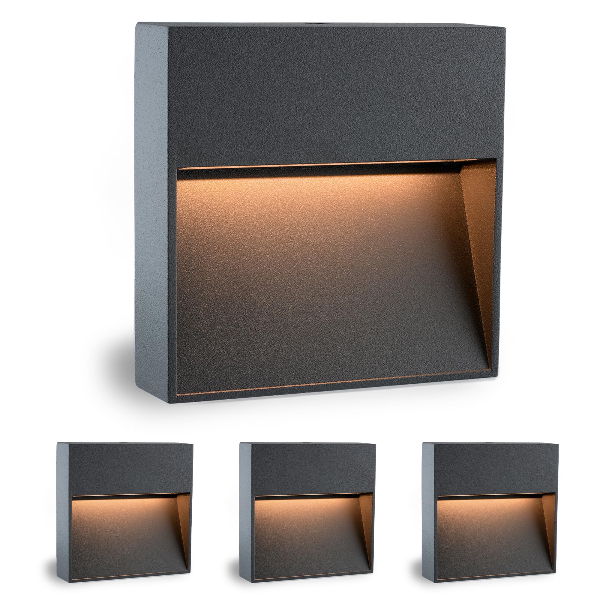SSC-LUXon 4 Stück LED Design Wandleuchte KEILA anthrazit - Wand- & Treppenleuchte IP54 für Außen & Innen 1,7W warmweißes Licht