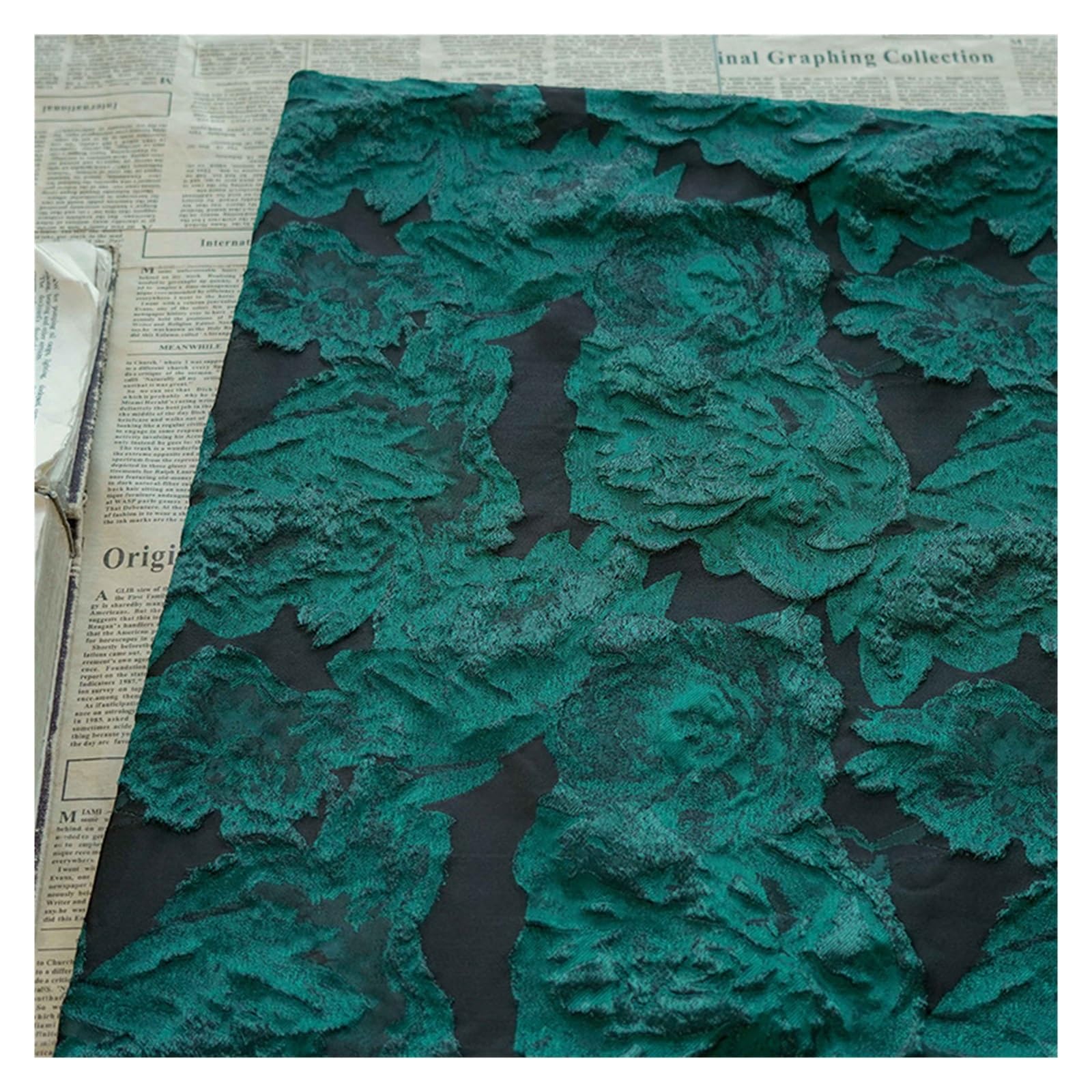 Tissu satiné soyeux Tissu satiné deux tons Jacquard noir vert gaufré for rideau de robe DIY texturé 1 mètre