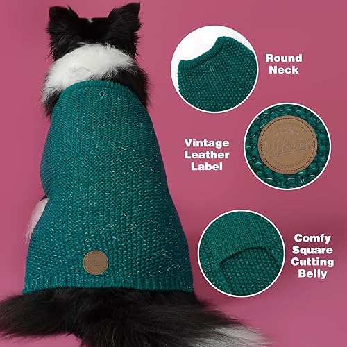 Miniatura 9 de KYEESE Suéter de Navidad para perros grandes con agujero para la correa, suéter cálido con hilo reflectante para macho, grueso y elástico, abrigo