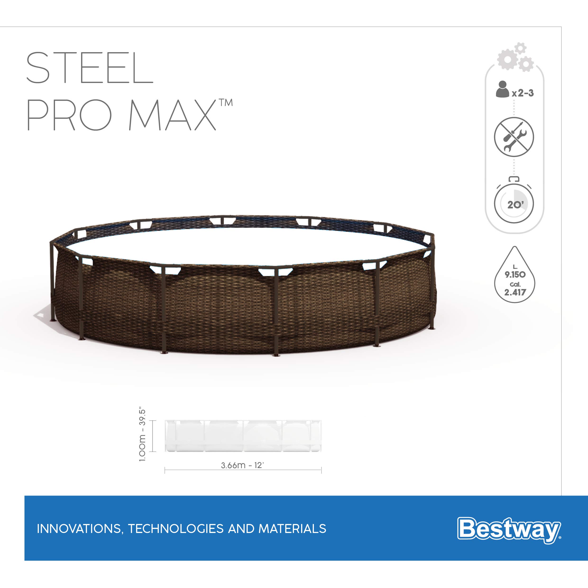 Bestway Steel Pro MAX - Set per piscina con pompa filtro, Ø 366 x 100 cm, effetto rattan, colore: Cioccolato