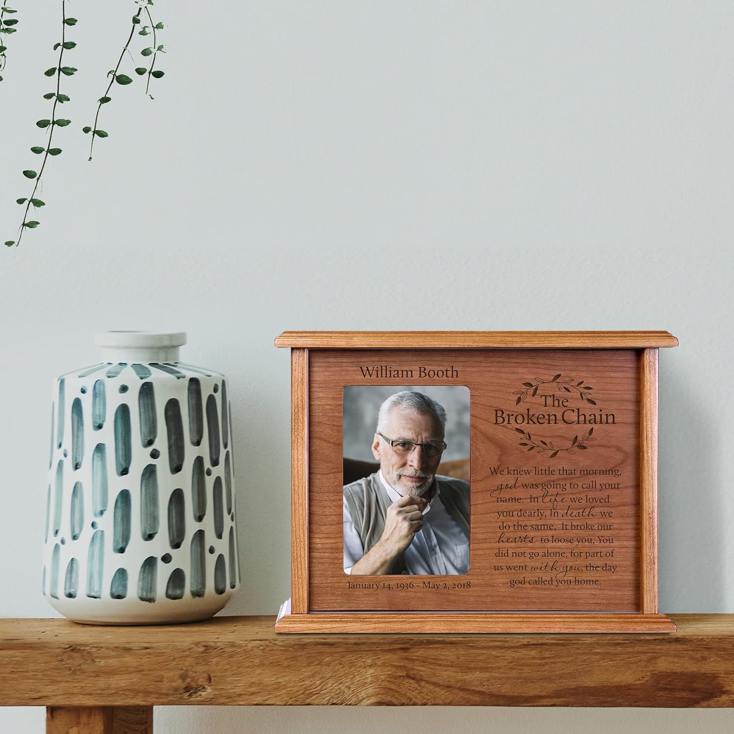 LifeSong Milestones Urns for Ashes Adult Male Urns for Human Ashes Adult Female Personalized Funeral Cremation Urns for Human Ashes Large Cherry Wooden Box Urn Holds 4"x6" Picture -The Broken Chain