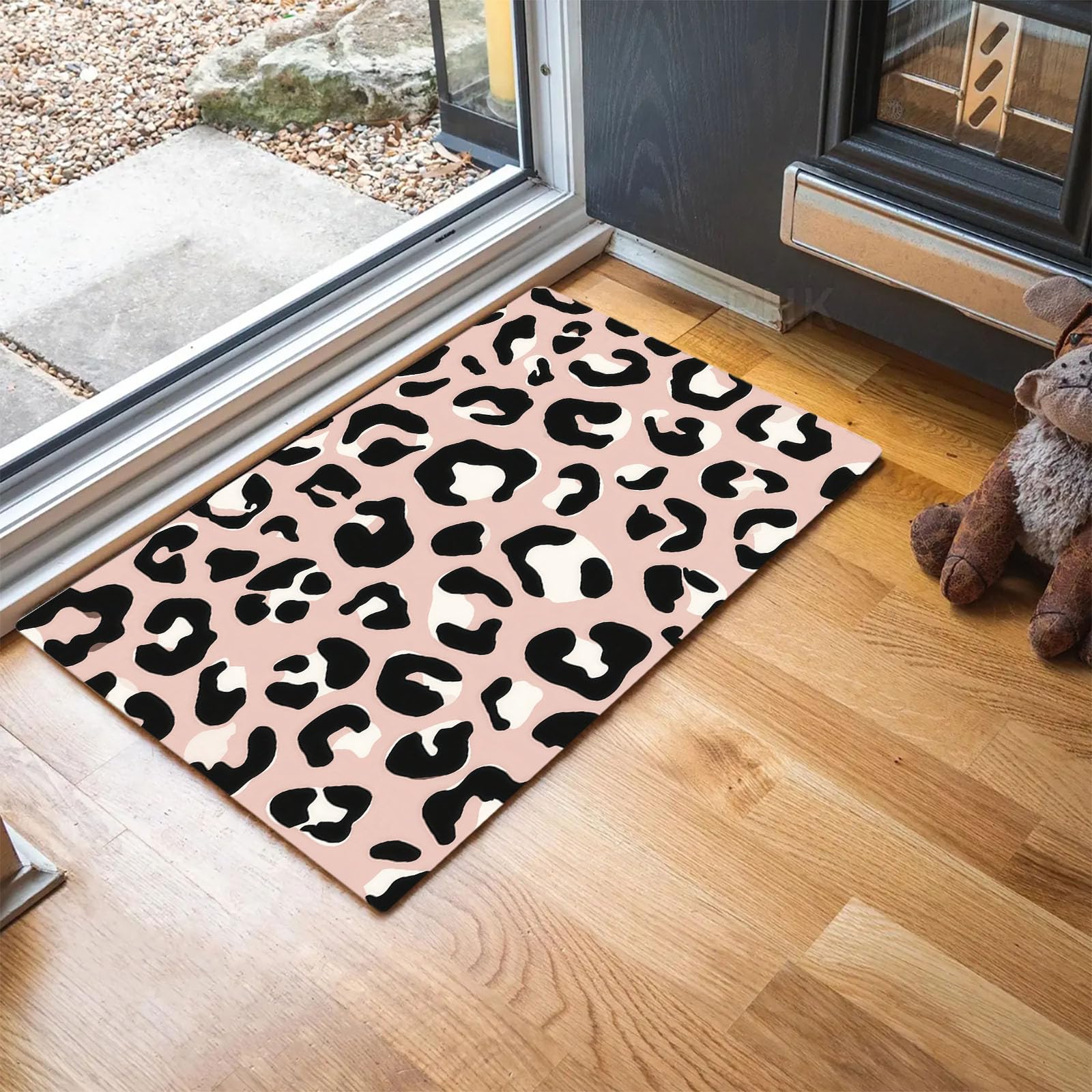 Tapis de salon antidérapant léopard rose clair tapis lavable 90x150