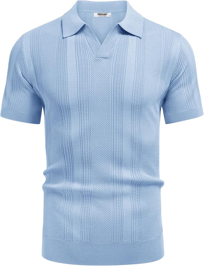 Polo de punto para hombre COOFANDY manga corta cuello V miniatura 7