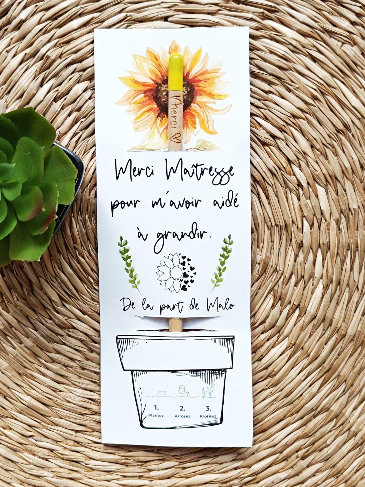 Crayon à planter Merci Tournesol Lavande Coquelicot Cadeau Maîtresse Atsem Nounou