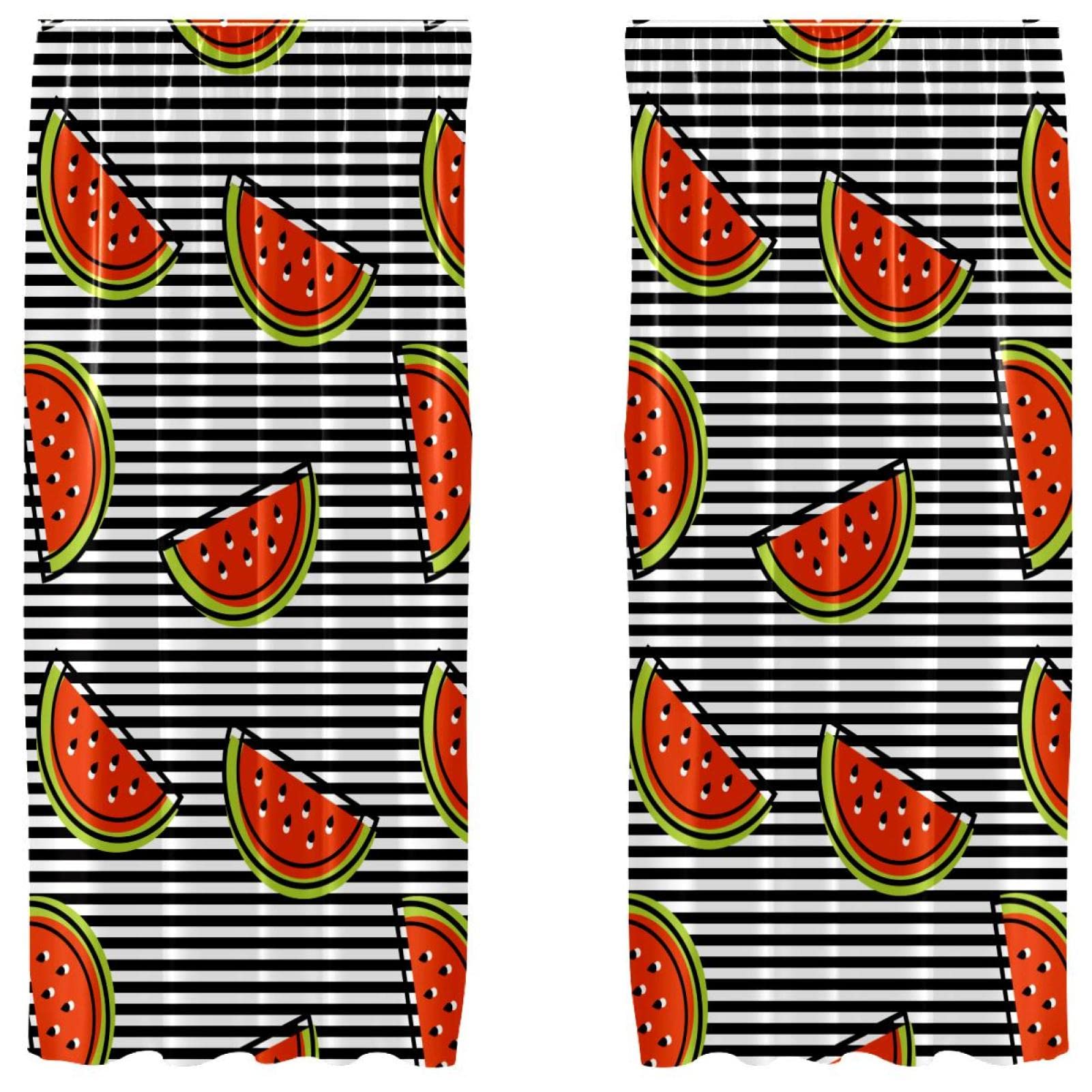 Cortinas de sala de estar modernas: juego de 2 paneles de 139x213 cm, diseño sandía a rayas