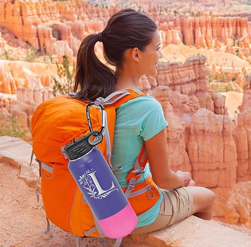 Miniatura 64 de Botellas de agua personalizadas con tapa abatible y pajilla, termo deportivo personalizado de acero inoxidable grabado, monograma personalizado