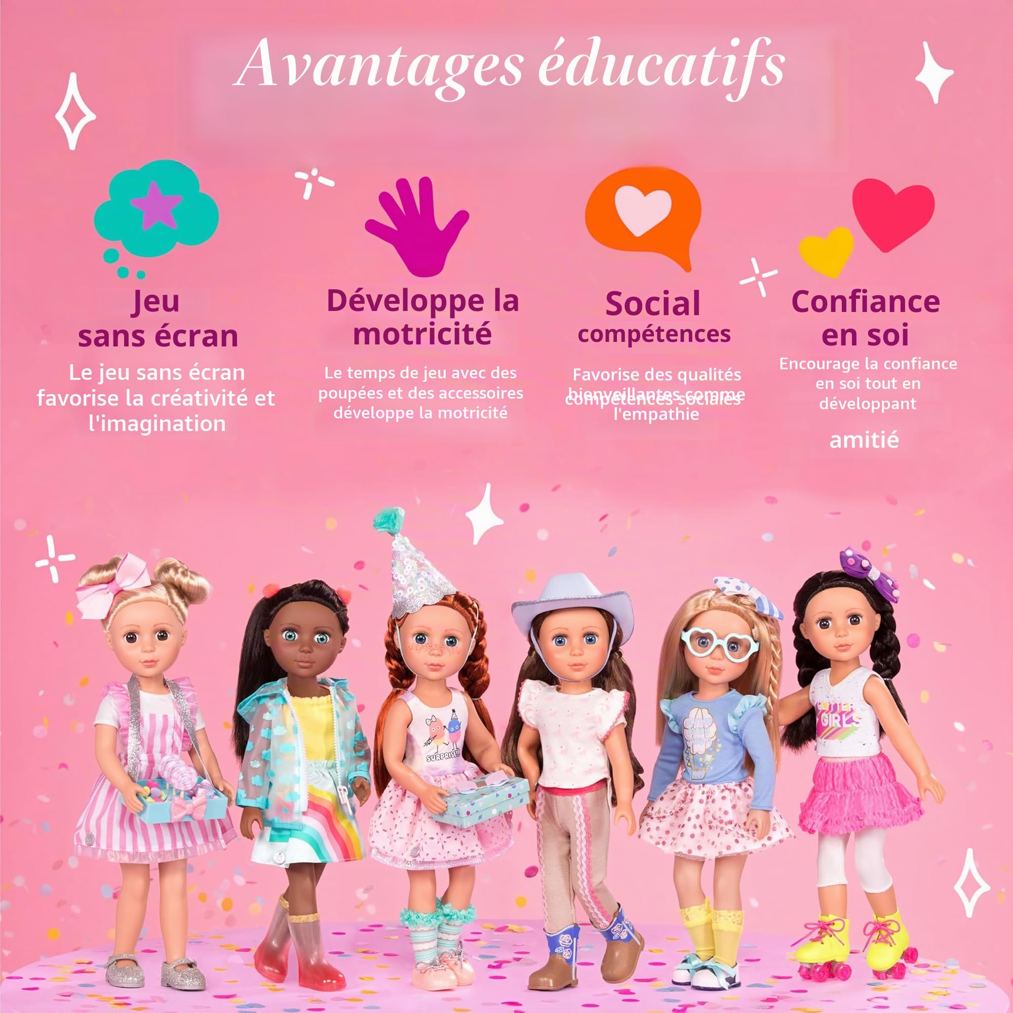 Glitter Girls - Sarinia - Poupée de Mode posable de 36 cm - Cheveux Bruns raides et Yeux Bruns - Tunique rayée et Bottes à Paillettes - Nœud pour Les Cheveux et Leggings à cœurs - 3 Ans et +