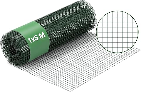 Wiltec Malla de Alambre Cuadrada 12x12mm de Color Verde, Rollo 5m y Altura 100cm, de Acero galvanizado