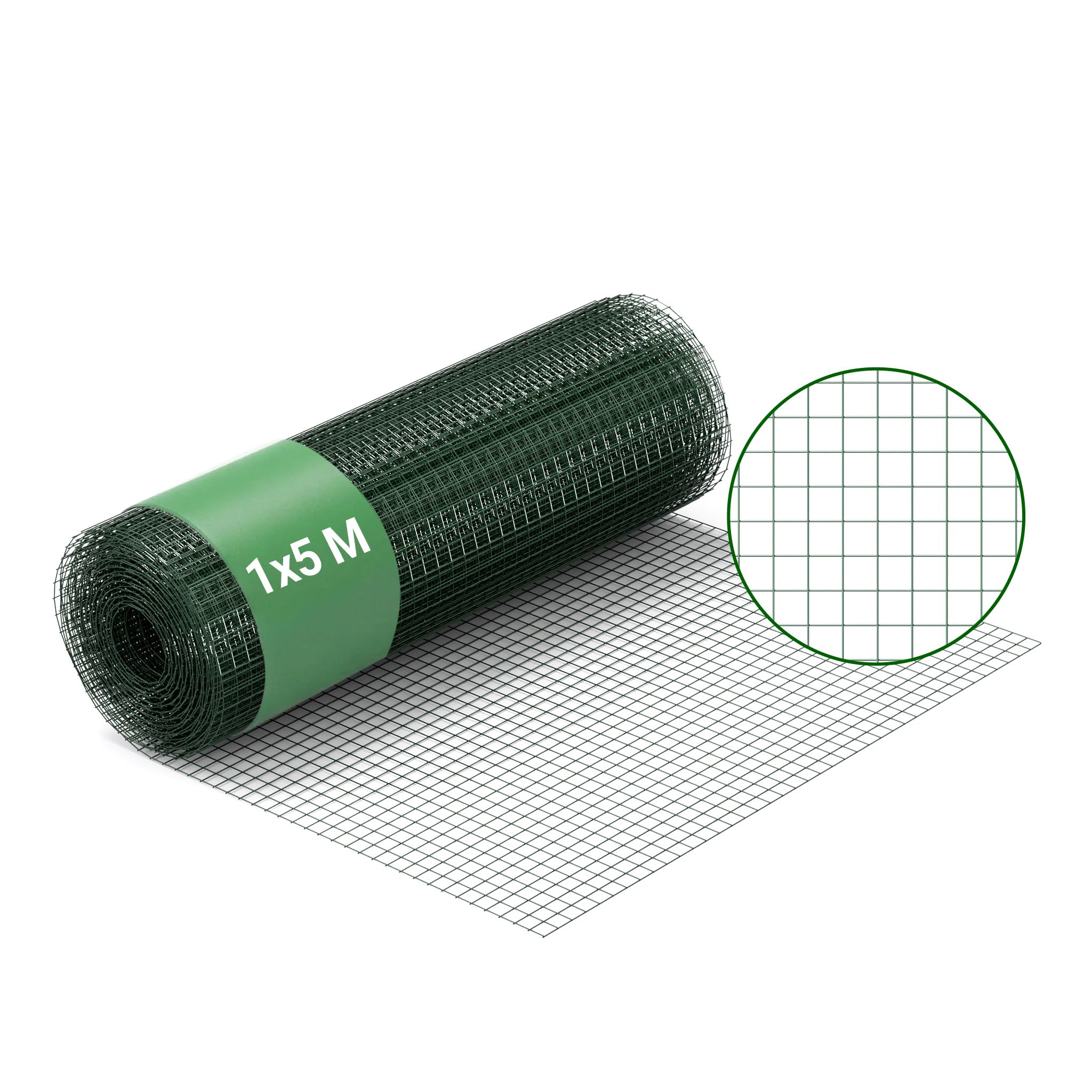 Wiltec Green Wire Mesh 12X12mm Squares 5M Roll, 100Cm Width, Made Of Galvanised Pvc Coated Steel