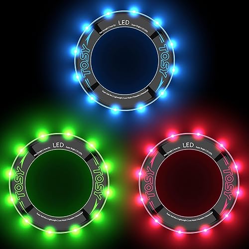 TOSY Paquete de 3  Azul + Verde + Rojo  Anillo Volador 12 LEDs Super Brillante