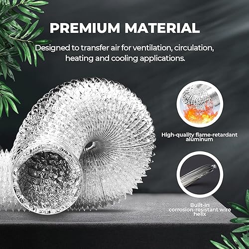 Miniatura 5 de iPower Ventilador en línea de 195 CFM de 4 pulgadas y filtro de carbono de aire, combo de conductos de 8 pies para ventilación de tienda de cultivo,