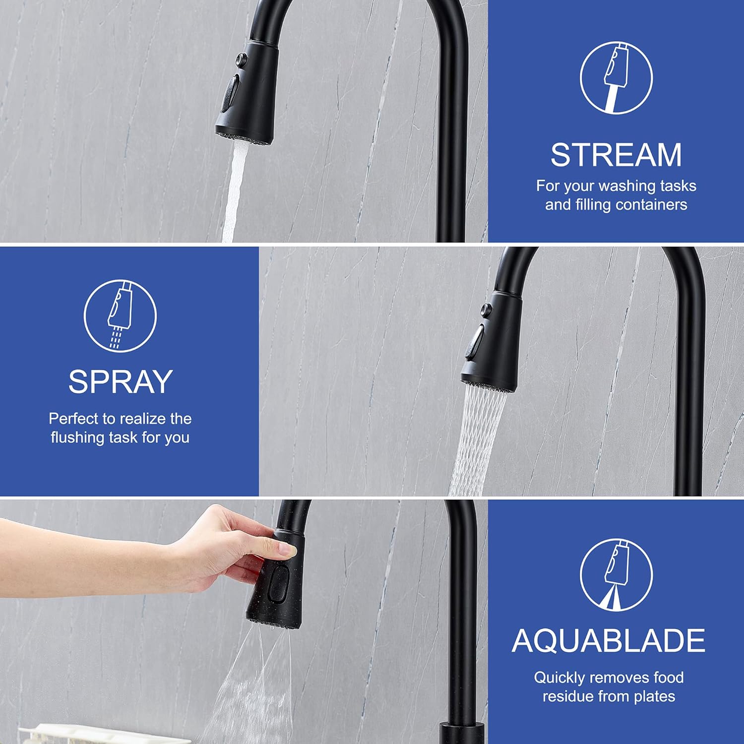 Kitchen Faucet with Cup Washer Single Handle Pull Down Kitchen Sink Faucet with Glass Rinser Matte Black Pull Sink Faucet 1 or 3 Hole, Suitable for Laundry Rv Bar