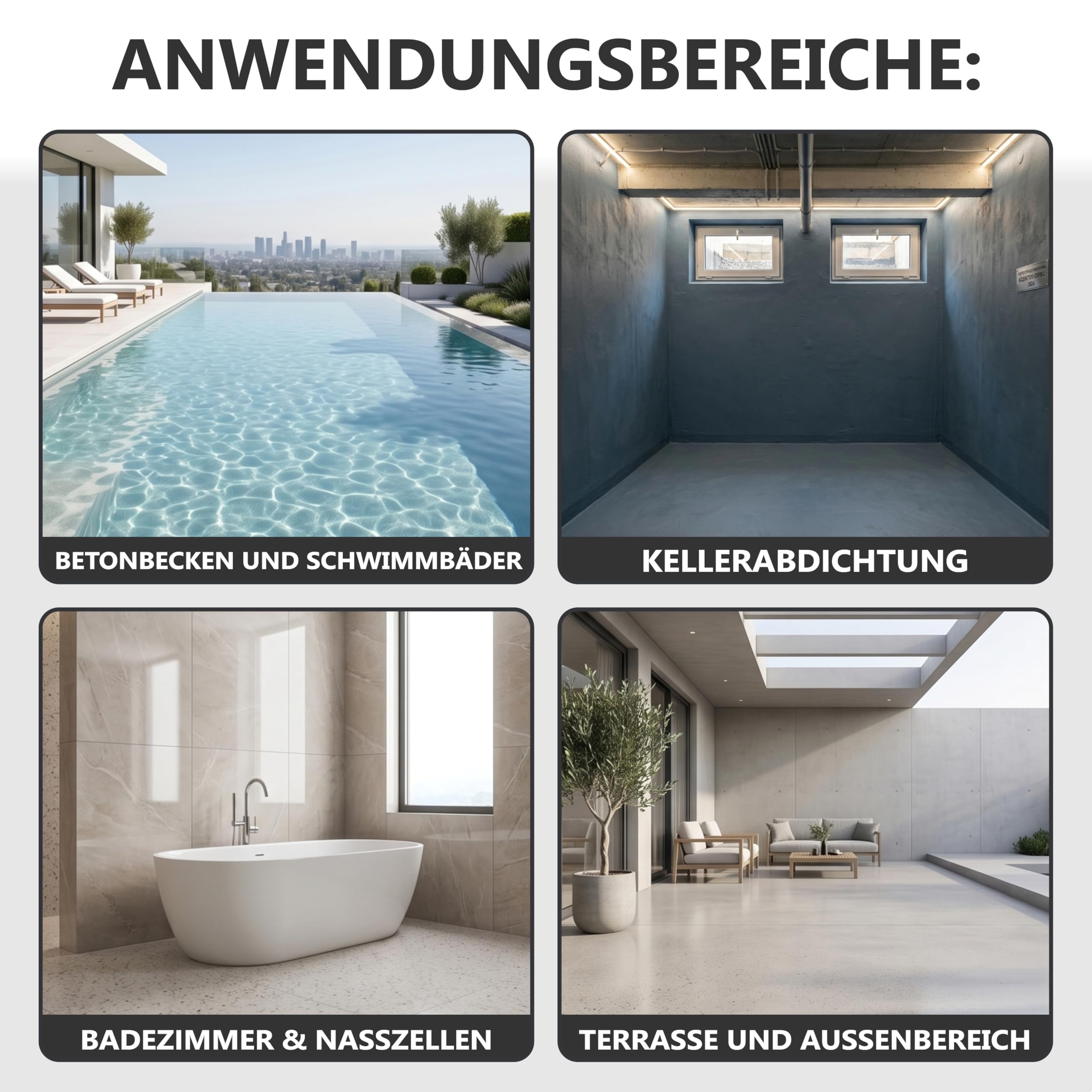 WO-WE 2K Dichtschlämme Schwimmbad Pool Außenbereich Betonbecken abdichten Bodenbeschichtung Grau 10KG