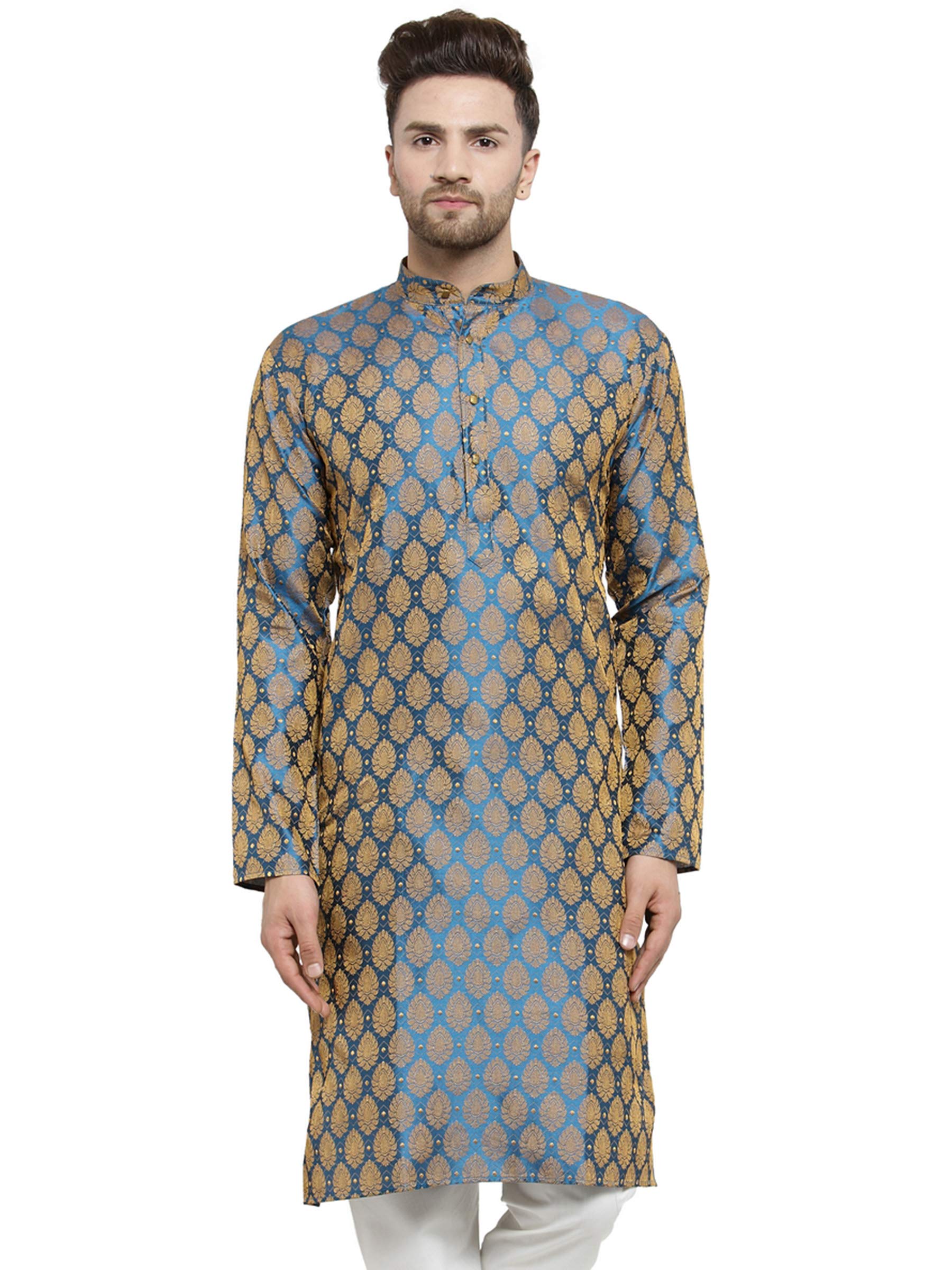 Jompers Men's Cotton Silk Straight Kurta (Ko_586Blue_M_Blue_Medium)