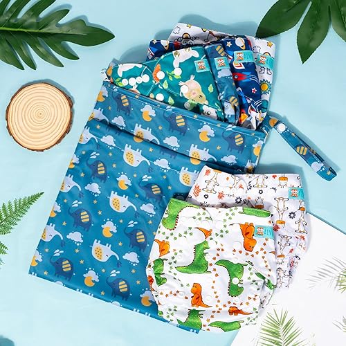 Miniatura 5 de ALVABABY 6 fundas para pañales de tela y 1 bolsa húmeda y seca, lavable y reutilizable para pañales preplegado con bolsa multifuncional, insertos de