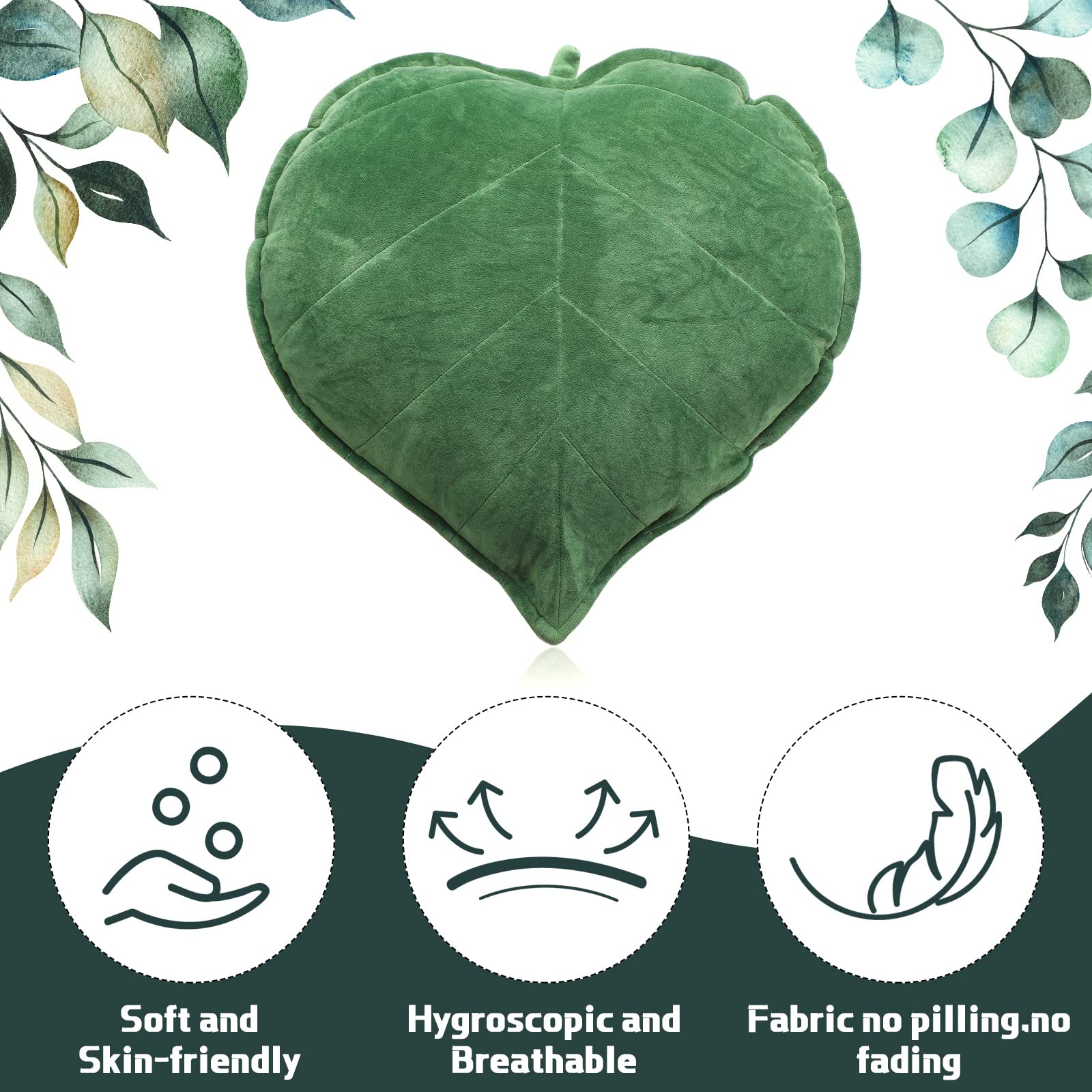3 Pcs Leaf Shaped Pillow 20 x 20 Inches Leaf Shaped Throw Pillow Cushion 3D Leaves Soft Shaped Throw Pillow Decorative Sofa Cushion Green Plant Home Decoration for Car Bedroom Sofa Living Room, Green