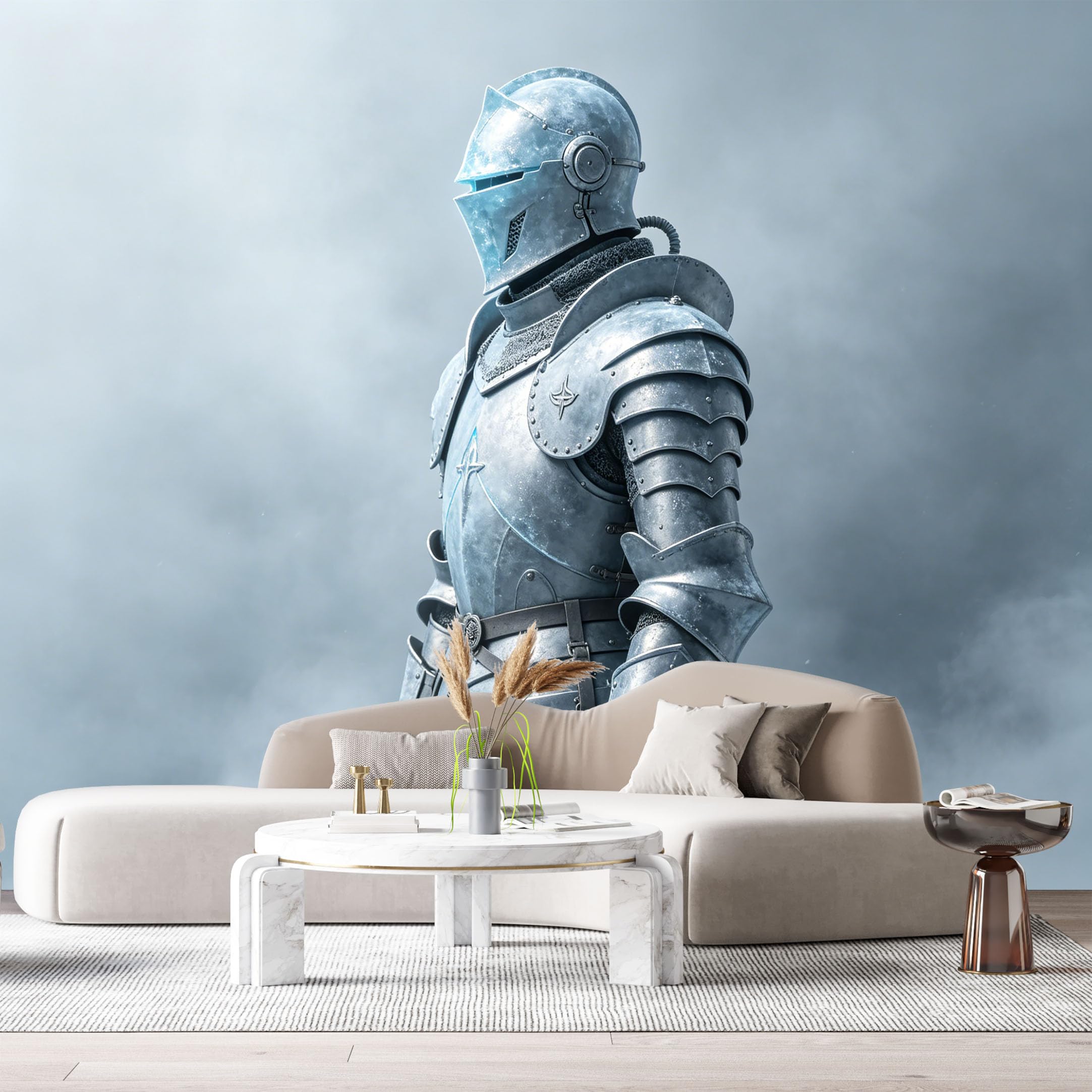 Custom Size Wall Mural Futuristic Armored Knight Mech Metal Warrior Science Fiction Style SelfAdhesive Art Prints Removable Large Wallpaper Esports Room Game Room Tenant Room Studio