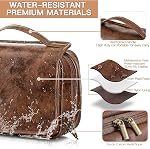 Elviros Hanging Toiletry Bag Travel Organizer, PU Leather | 3-in-1 travel organizer with separate compartments for toiletries, and grooming accessories. Water-resistant design