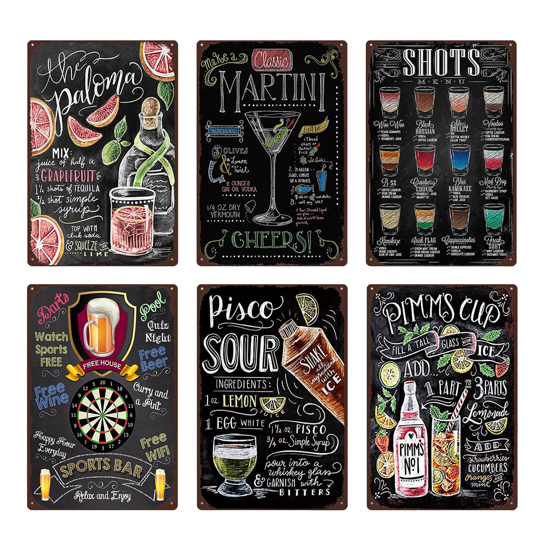 Accessoires de bar parfait lot de 6 plaques métalliques idée cadeau