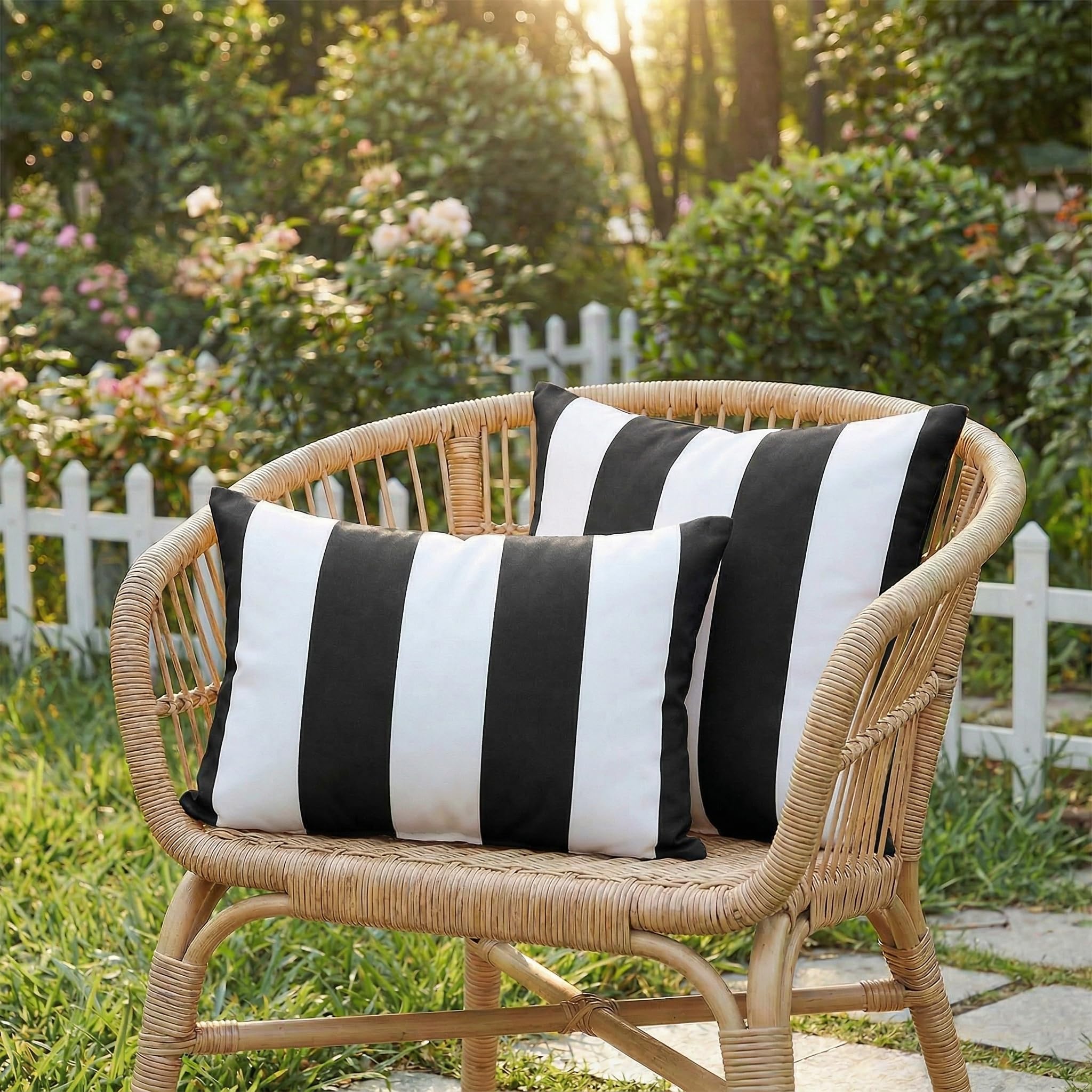Luzzxfa 2er Set Outdoor Kissenbezug 30x50 cm Schwarz Weiß Gestreifte Wasserfest Dekokissen Modern Garten kissenbezüge Strand Dekorative Kissenhülle Sommer Sofakissen für Sofa Balkon Camping Küche, Haushalt & Wohnen