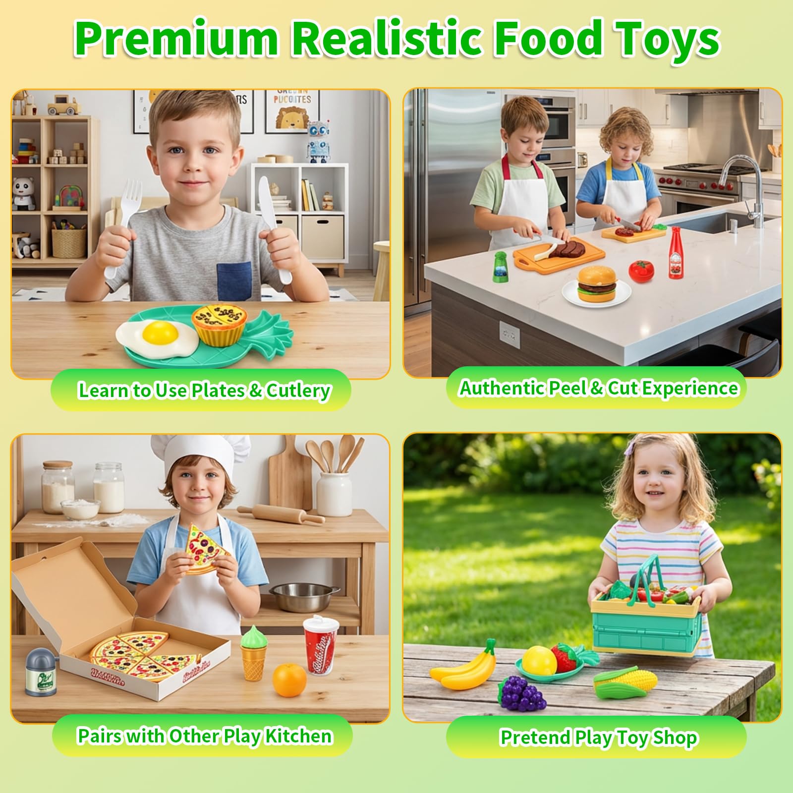Accesorios Cocina Juguetes, Juego De rol Cocina Juguete, Cocinita Infantil con Comida, Cubiertos Cesta Picnic, Frutas Y Verduras Juguete, Regalo Niño Niña Juegos Educativos Niños 3 +años