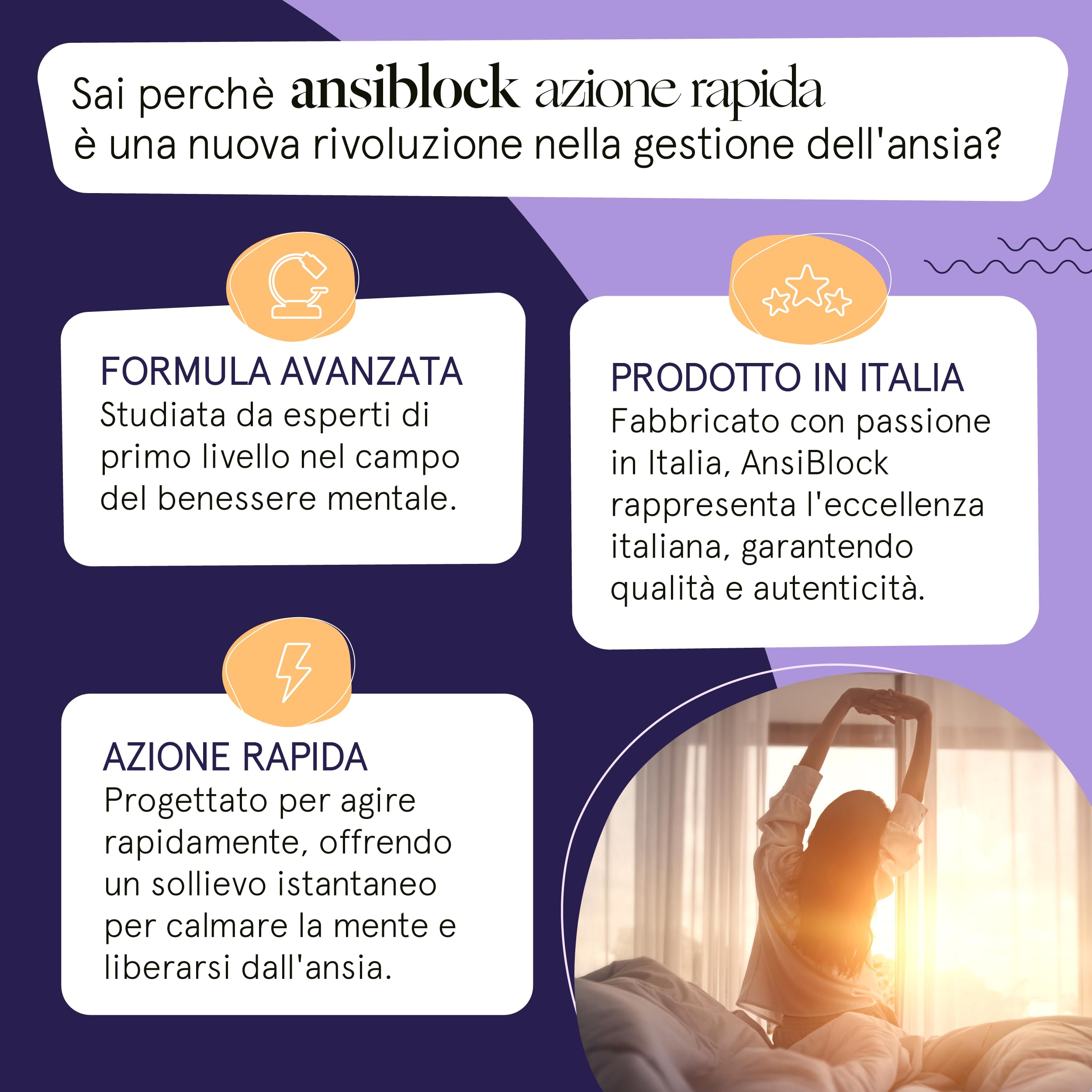 Integratore Ansia 100% Naturale | Ansiblock Azione Rapida | Potenziato con Passiflora Griffonia Melatonina Escolzia per Benessere Mentale | Super Rilassante | Blocca l’Ansia e Stress in Totale Relax