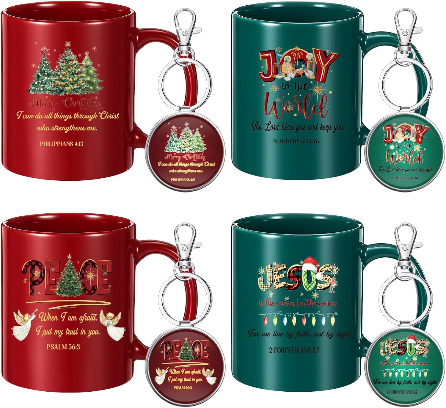 Ziliny 4 Sets Christian Gifts for Women, 11oz Floral Coffee Mugs with Bible Verse Keychains,Mother's Day Christian Tea Cup Set, Inspirational Watercolor Flower Appreciation Gift