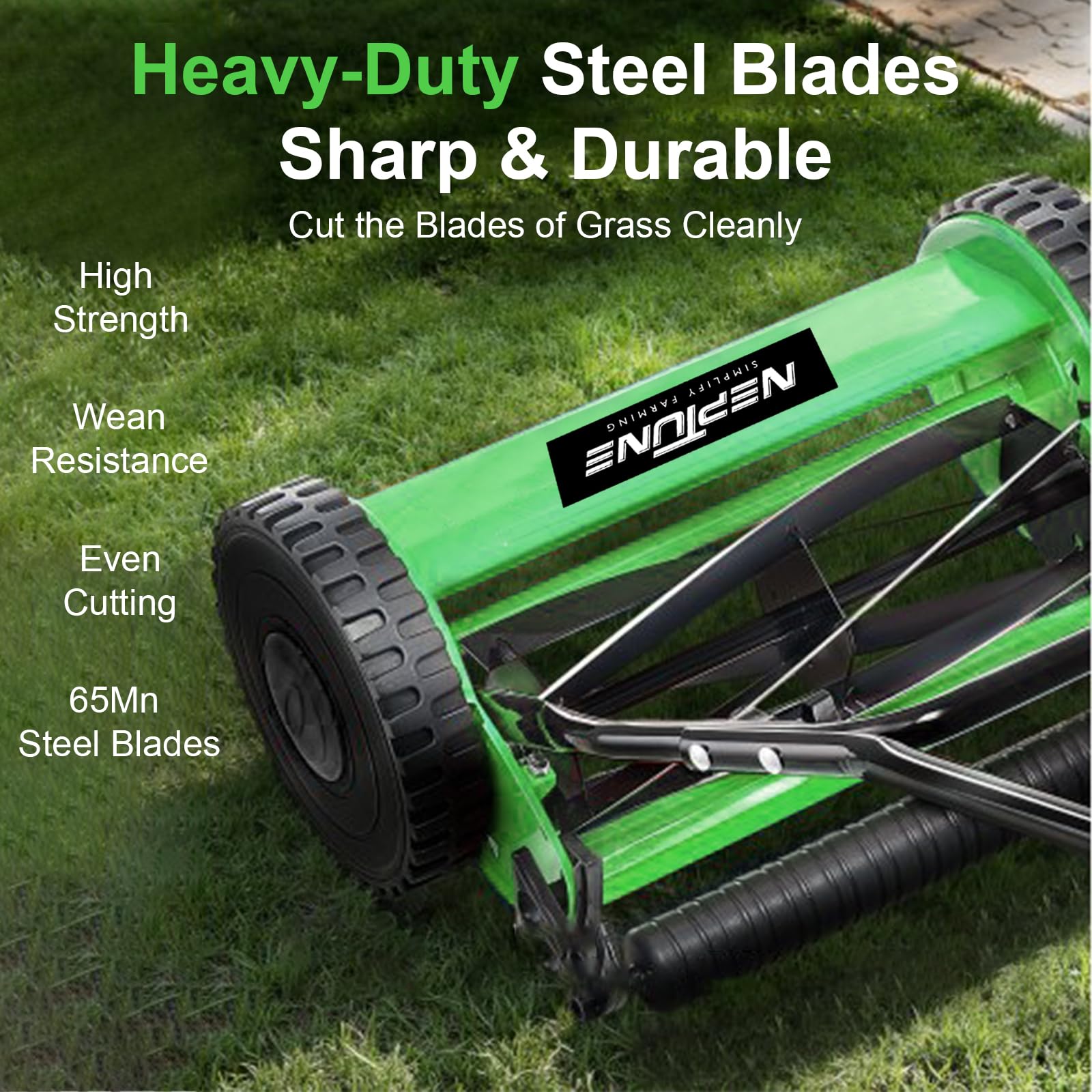 Neptune Simplify Farming Hand Push Manual Lawn Mower 16-Inch 5-Blade with 35 Liters Grass Catcher | Adjustable Handle Height | Grass Cutter Machine Sweeper for Home Garden and Park Greening - Image 4 thumbnail
