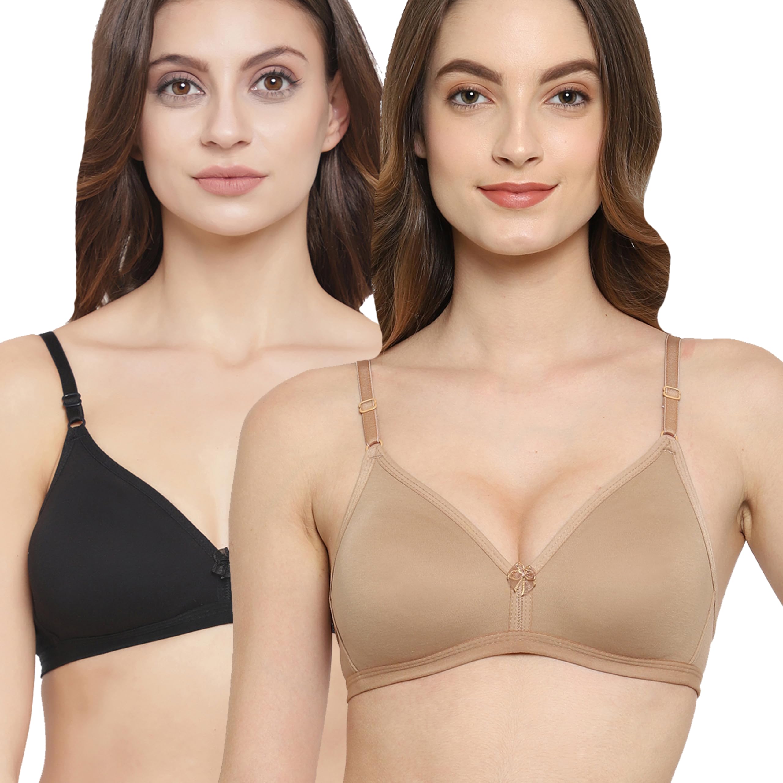 floret Women's Non Padded/Non-Wired & Medium Coverage Deep-Neck/Narrow Back T-Shirt Bra (Pack of 2)-picture-37