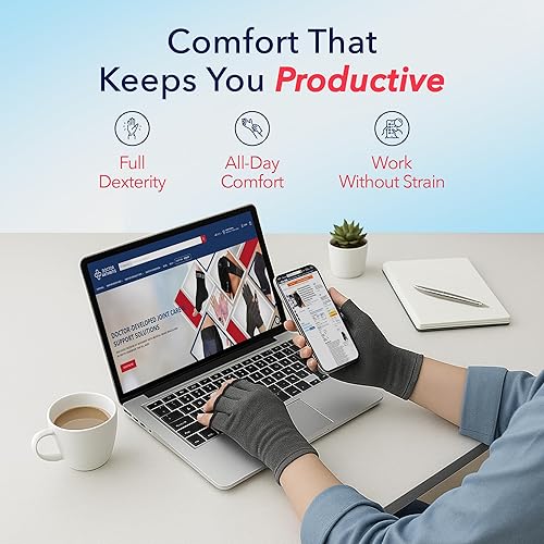 Miniatura 3 de Guantes de compresión desarrollados por médicos para mujeres y hombres, guantes de artritis de dedo abierto, guantes de mecanografía, artritis y