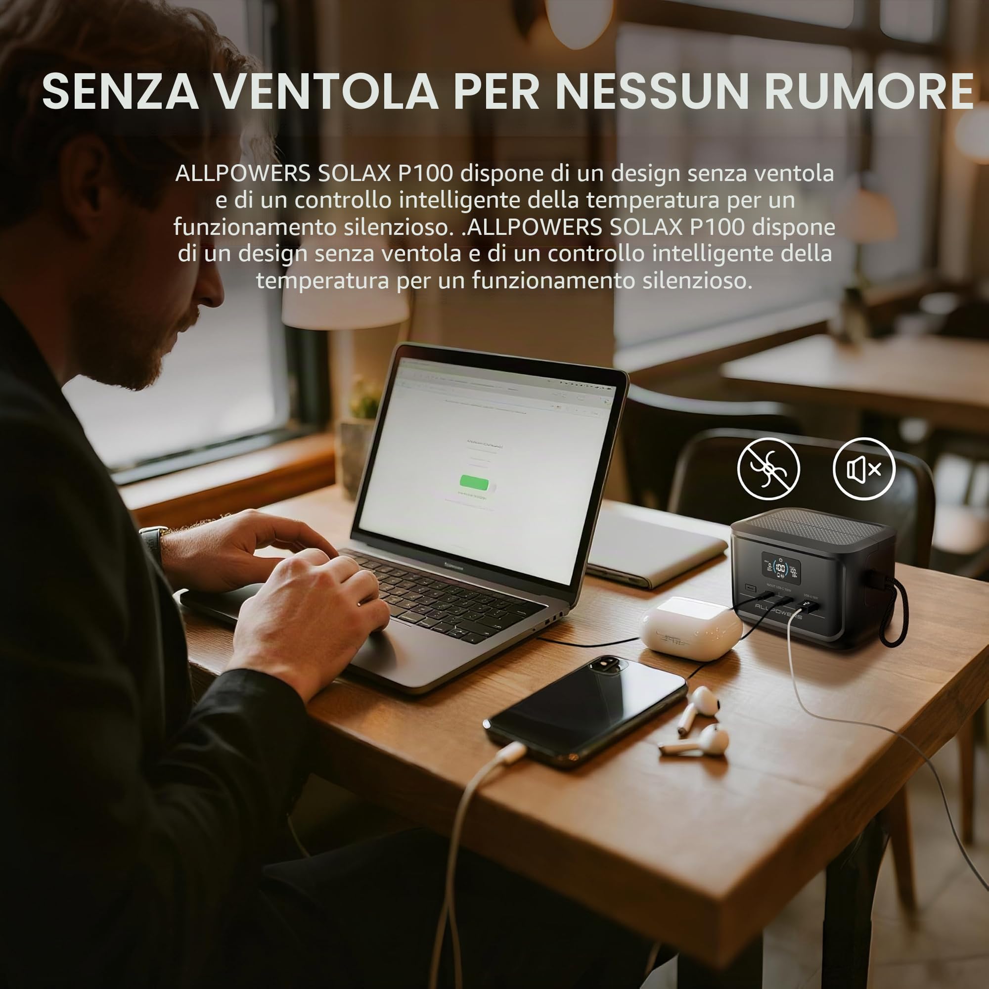 ALLPOWERS PB100 Powerbank con SP001 21 W Pannello solare pieghevole, batteria esterna da 24000 mAh con uscita USB-C da 100 W, caricatore portatile con display digitale, luce LED, batteria di ricarica