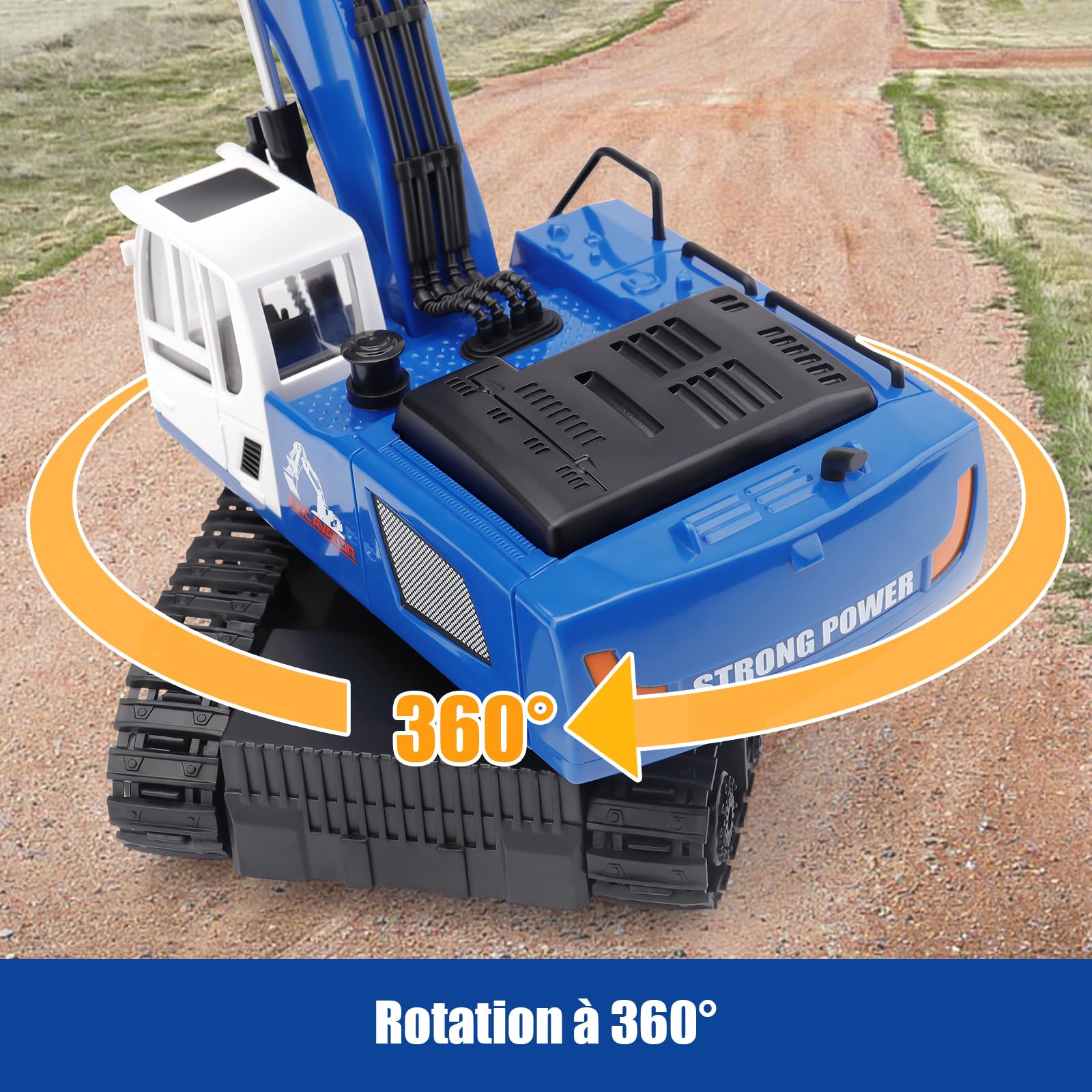 PREBOX Jouets Excavateurs Télécommandés pour Garçons Rc Pelleteuse en Métal pour Les Enfants de 4 à 7, 8, 9 et 10 Ans, Idées de Cadeaux d'anniversaire, Échelle 1/18 2.4 Ghz