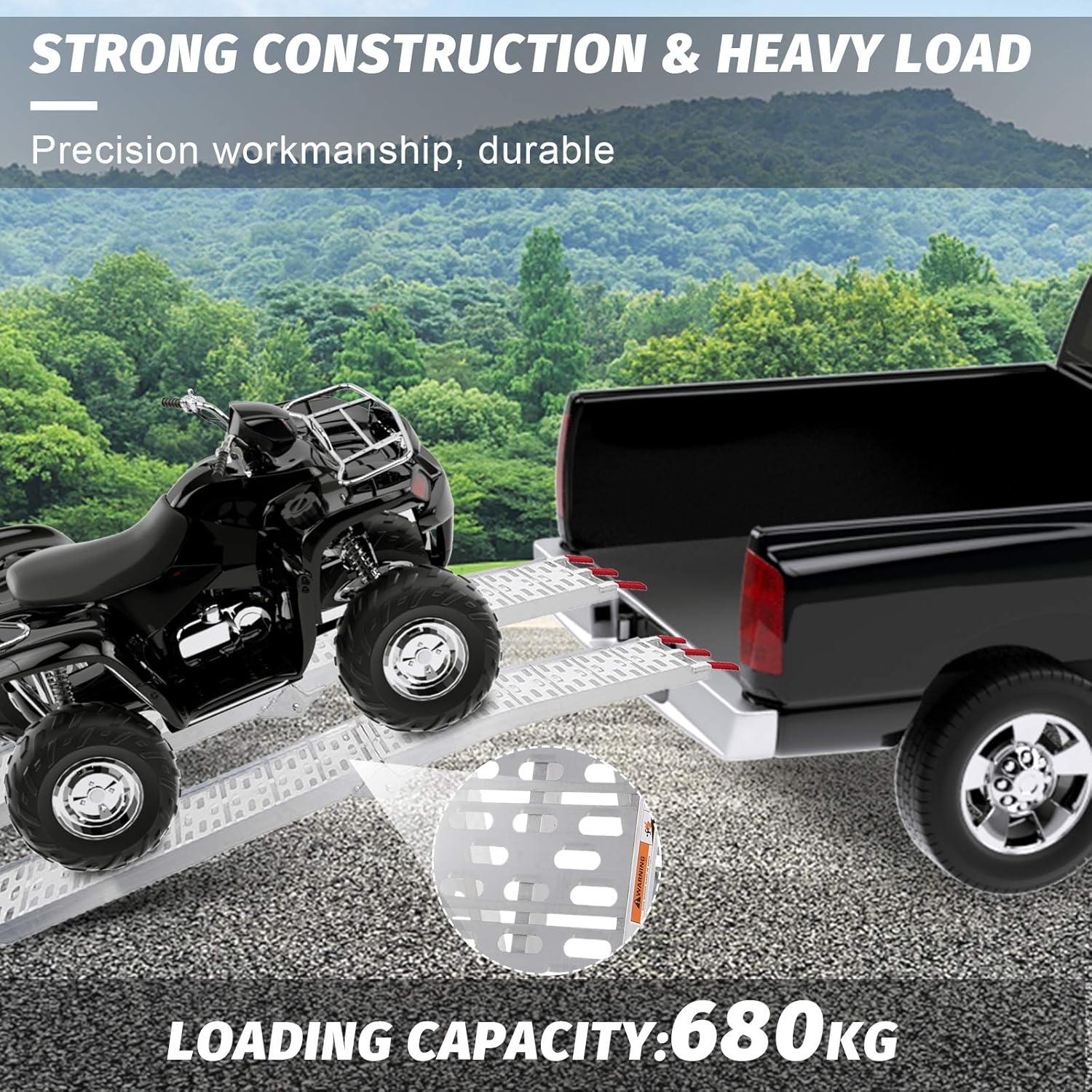 Loading Ramp 1500lbs/680kg Capacity 7.5 ft/2.3M 2PCS Aluminum Folding Ramp for Motorcycles, ATVs, Dirt Bike, Lawn Mowers, Snowblower