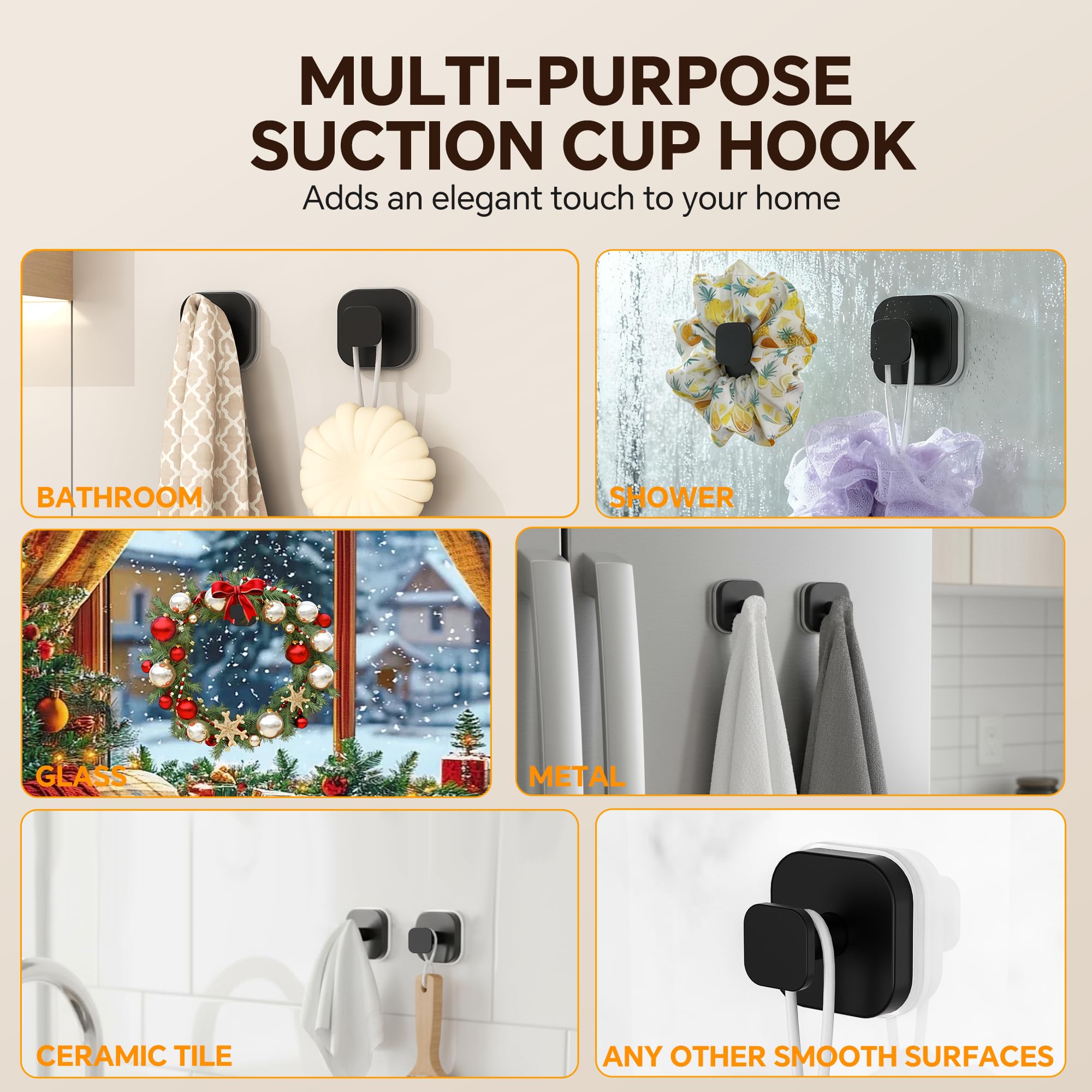 4 Pack Stainless Steel Suction Cup Hooks for Shower Removable No Drill Towel Hooks for Bathroom Glass Door — view 6