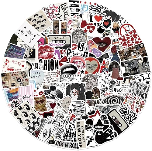 Paquete de 100 calcomanías estéticas para niñas del centro de la ciudad, calcomanías holográficas estéticas, calcomanías de vinilo impermeable con