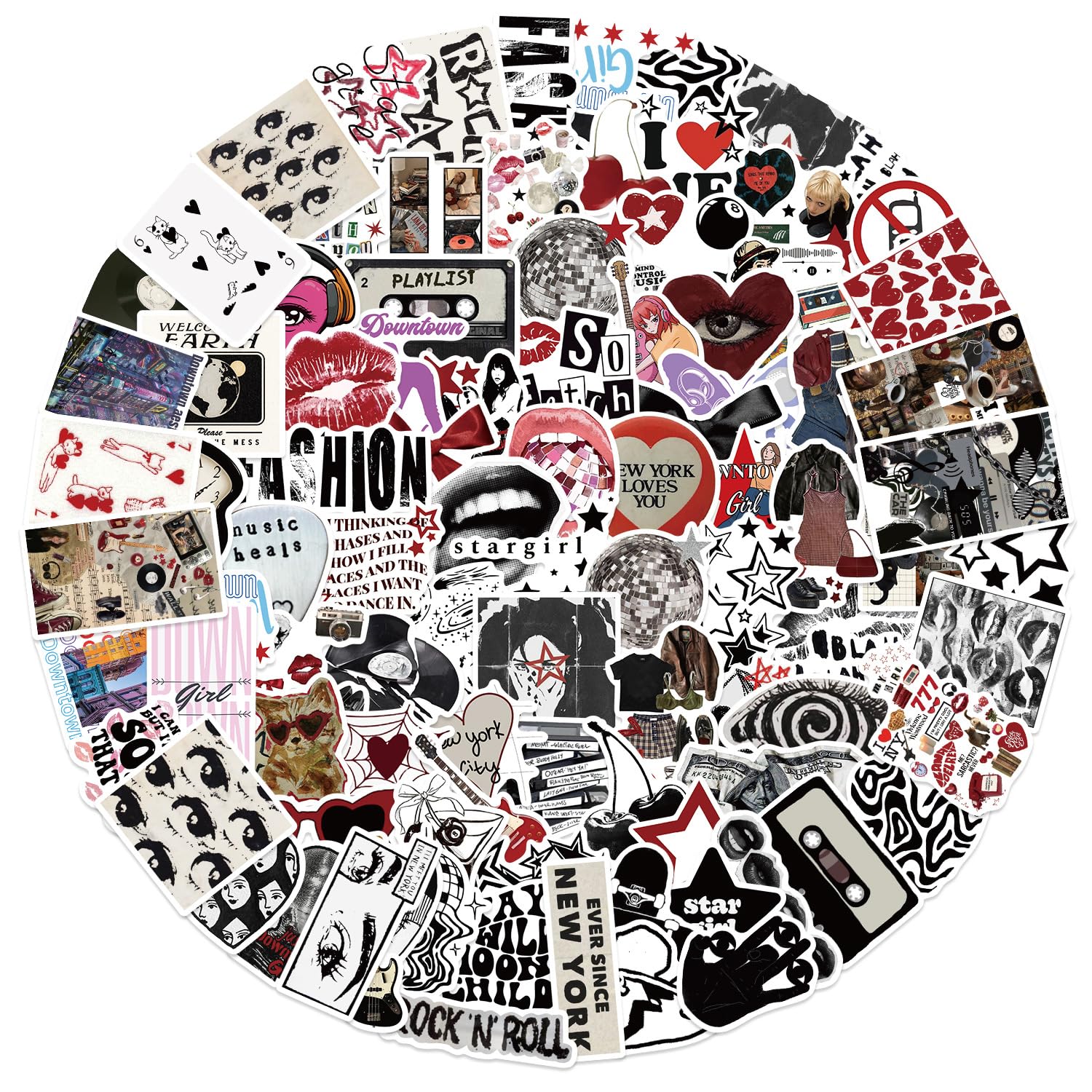 100Pcs Aesthetic Downtown Girls Stickers Pack, Aesthetic Holographic Stickers, Vinyl Waterproof Glitter Sticker, Cool Trendy Y2K Retro Sticker for