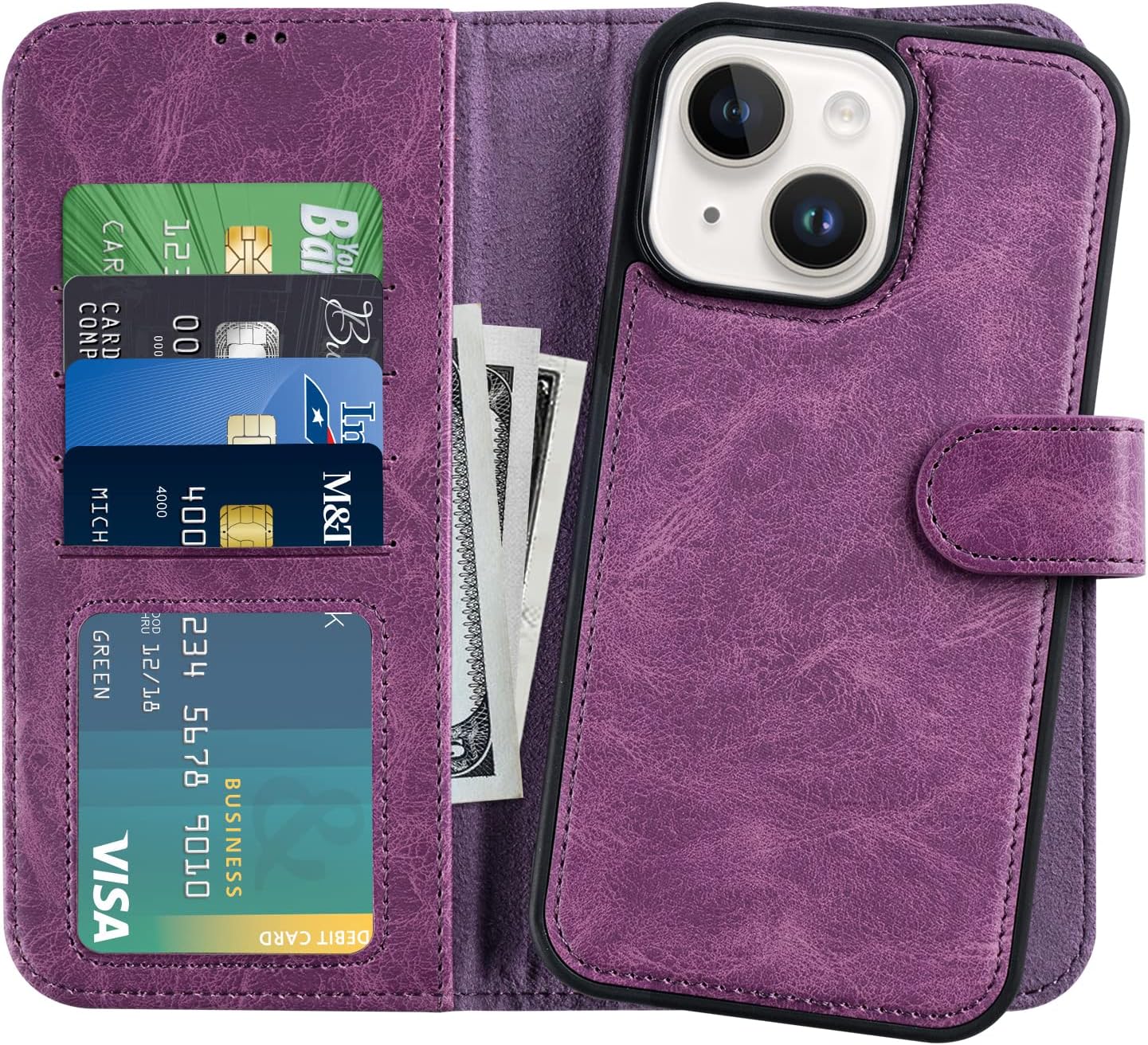 Designed For Iphone 15 Pro Wallet Case - Detachable Flip Folio Cover Rfid Blocking 4 Card Slots Holder Premium Leather Magnetic Kickstand Protective Ph