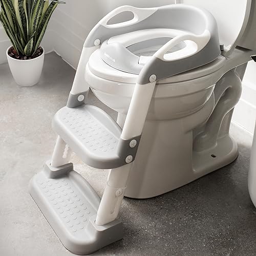 Jool Baby Potty Training Seat with 2 Step Ladder for Toddlers - Splash Guard, Adjustable Height (Gray)