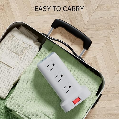 Miniatura 5 de PD - Protector de sobretensiones USB C de 20 W, mini regleta de alimentación de torre de viaje de 12 CA 4 USB con puertos USB, protección de