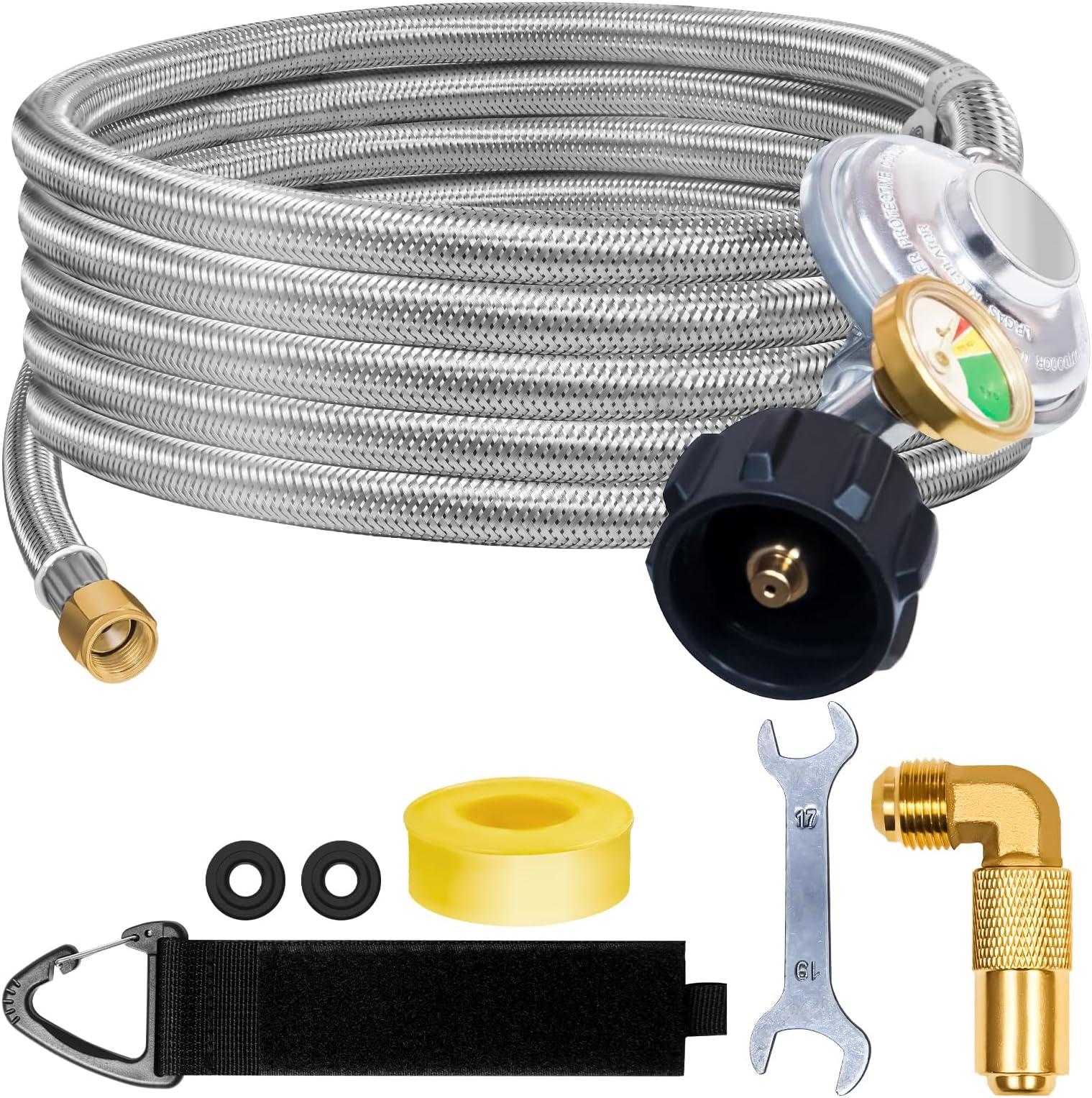Aekops 6 FT Propane Hose Adapter 1lb to 20lb Converter with Gauge, Stainless Steel