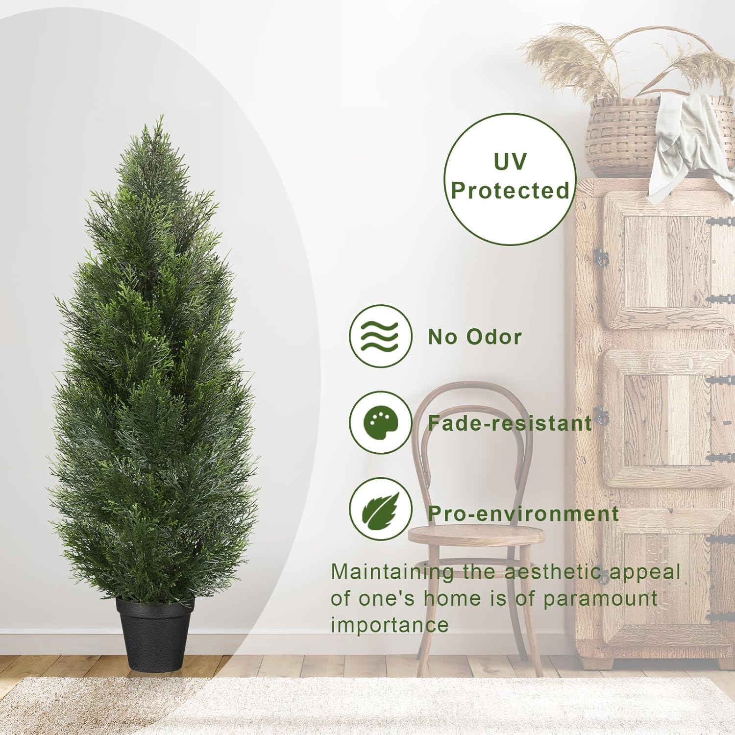 3FT Artificial Topiary Cedar Trees, Artificial Outdoor Plants UV Resistant, Realistic Fake Outdoor Plants Front Porch Decor, Artificial Bushes Cypress, Set of 2