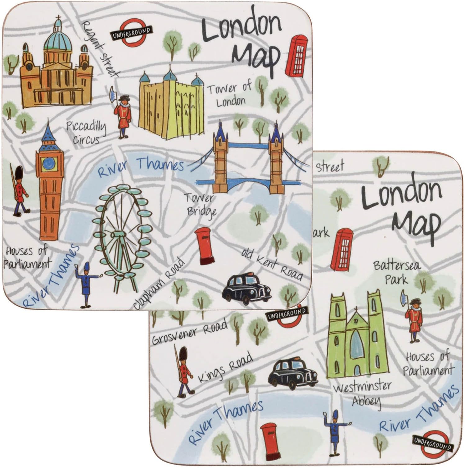James Sadler London Maps Coaster, Pack of 4, Boxed