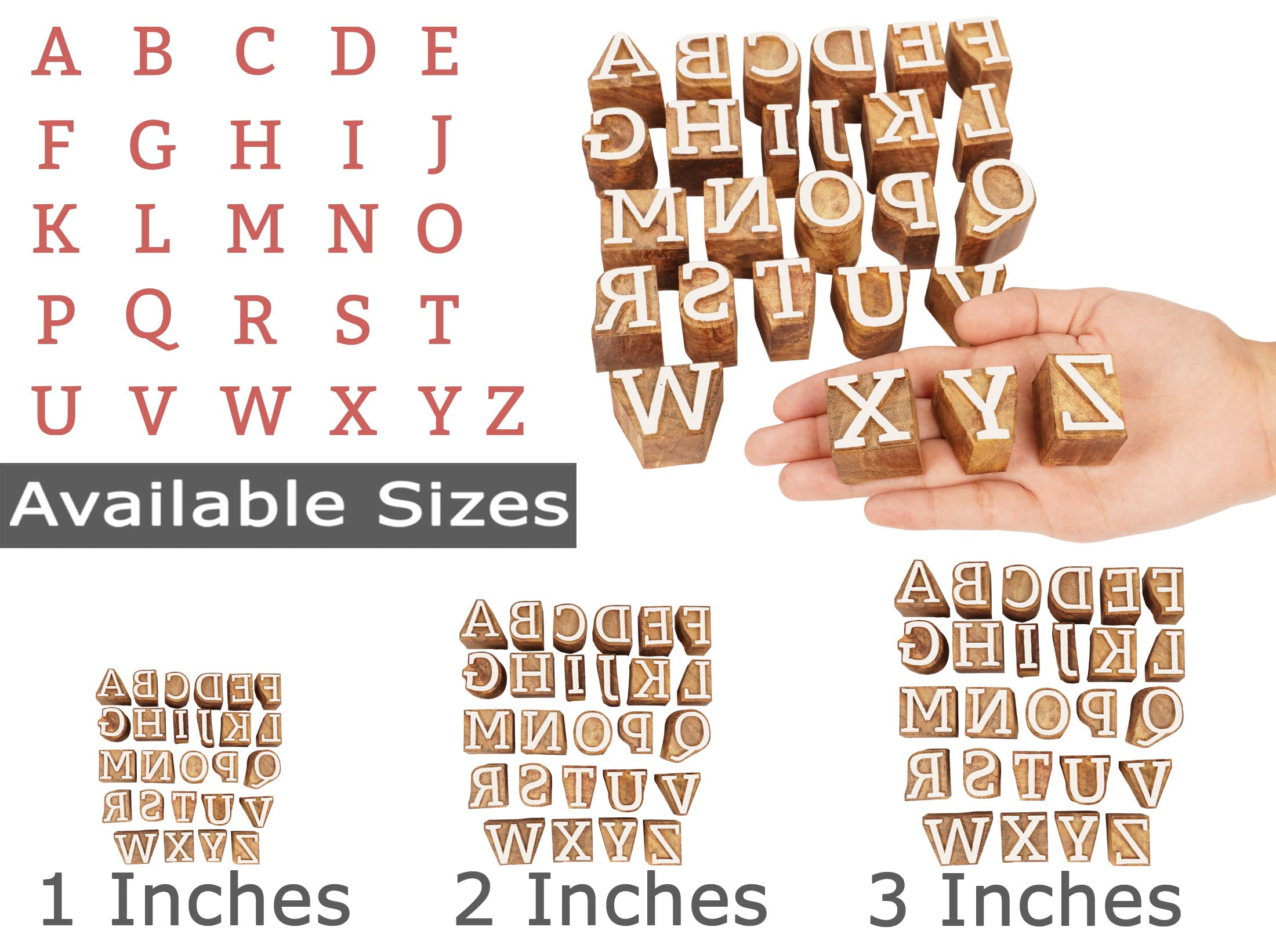 IBA Indianbeautifulart Textile Printing Block Uppercase A-Z Alphabet Hand Carved Wood Letters Wooden Stamp Wood Block Printing Textile Stamps for Fabric/Pottery Blocks- 1 Inches-iew
